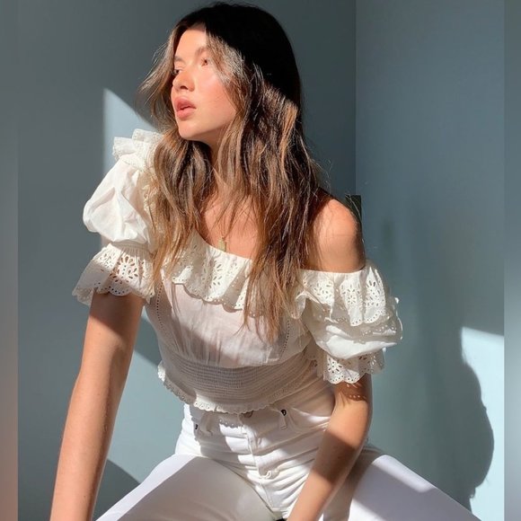 Sunday Best Tops - Aritzia Sunday Best White Lady Broderie Peasant Prairie Voile Blouse Size S